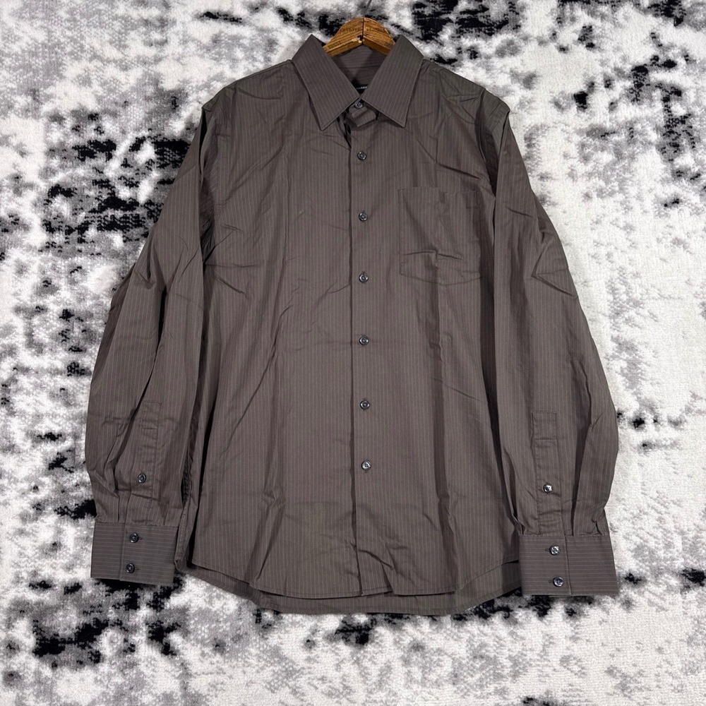 Club Monaco Mens Pinstripe Long‎ Sleeve Button Up Dress Shirt Size L G Brown